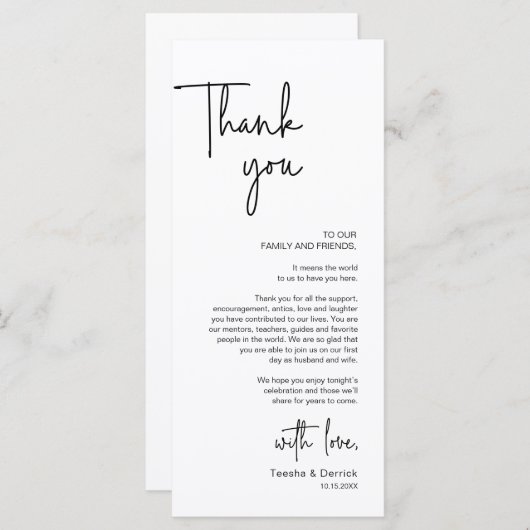 Modernes Hochzeitsplatz - Abendessen dank Karte (Vorne/Hinten)