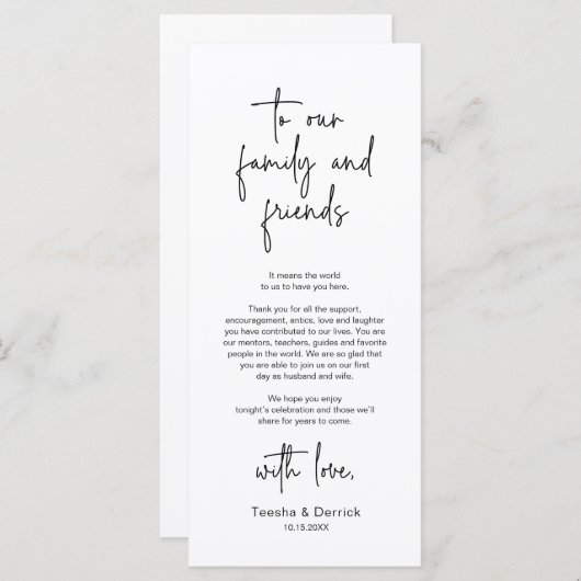 Modernes Hochzeitsplatz - Abendessen dank Karte (Vorne/Hinten)