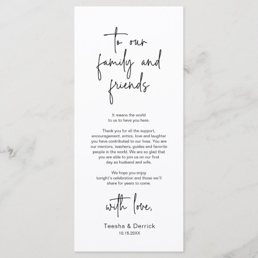 Modernes Hochzeitsplatz - Abendessen dank Karte (Vorderseite)