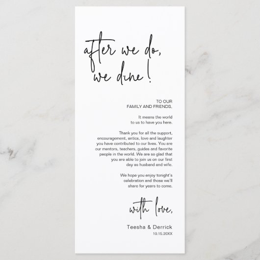 Modernes Hochzeitsplatz - Abendessen dank Karte (Vorderseite)