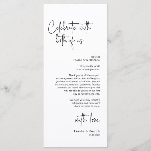 Modernes Hochzeitsplatz - Abendessen dank Karte (Vorderseite)