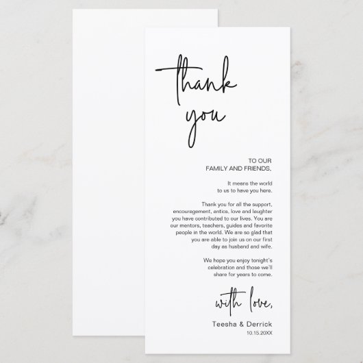 Modernes Hochzeitsplatz - Abendessen dank Karte (Vorne/Hinten)