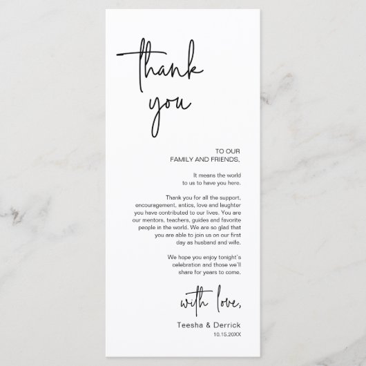 Modernes Hochzeitsplatz - Abendessen dank Karte (Vorderseite)