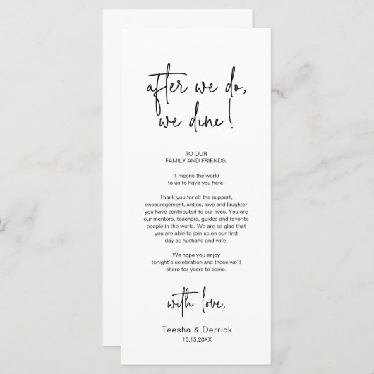 Modernes Hochzeitsplatz - Abendessen dank Karte (Vorne/Hinten)