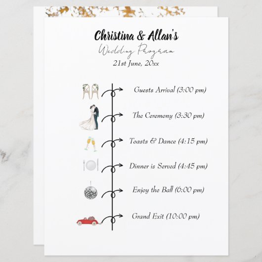 Modernes Hochzeitsprogramm (Vorne/Hinten)