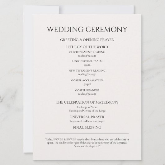 Modernes Hochzeitsprogramm (Rückseite)