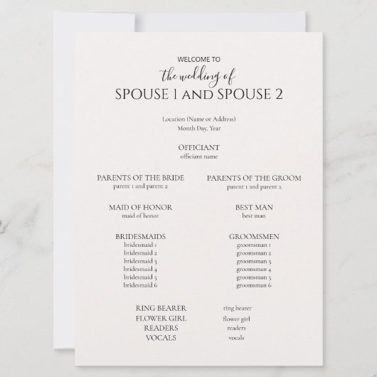 Modernes Hochzeitsprogramm (Vorderseite)