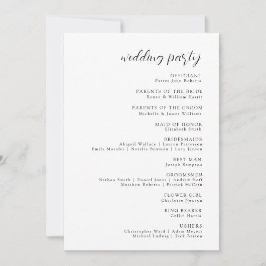 Modernes Hochzeitsprogramm Einladung (Vorderseite)