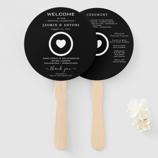 Modernes Hochzeitsprogramm Fächer (Vorne und Hinten)