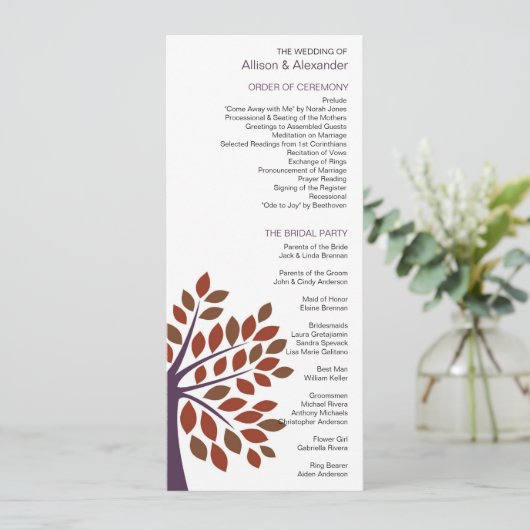 Modernes Hochzeitsprogramm für Bäume Programm (Stehend Vorderseite)