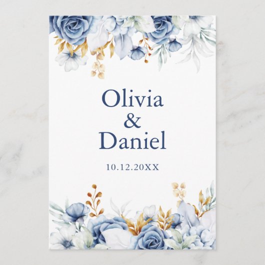 Modernes Hochzeitsprogramm für Blaue und Goldene F Programm (Vorderseite)