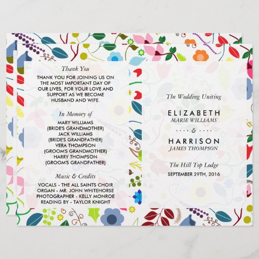 Modernes Hochzeitsprogramm für Boho Chic (Vorne/Hinten)