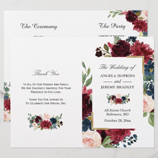 Modernes Hochzeitsprogramm für brachliegende Burgu (Vorne/Hinten)