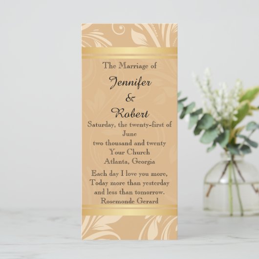 Modernes Hochzeitsprogramm für Bronze-Flora Programm (Stehend Vorderseite)