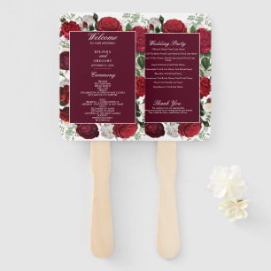 Modernes Hochzeitsprogramm für Burgund-Flora-Water Fächer