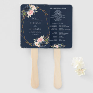 Modernes Hochzeitsprogramm für die Marine in Blau Fächer