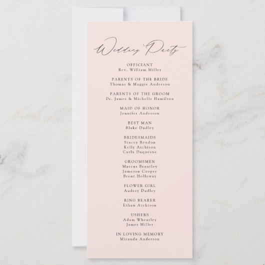 Modernes Hochzeitsprogramm für Elegante Blush (Rückseite)