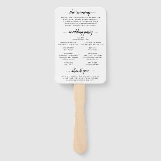 Modernes Hochzeitsprogramm für elegantes Script-Fo Fächer (Rückseite)