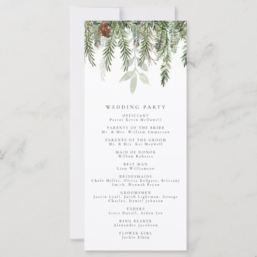 Modernes Hochzeitsprogramm für Feiertage (Rückseite)