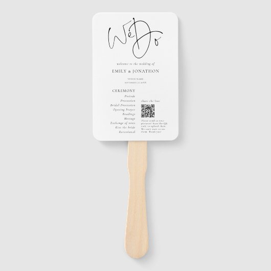 Modernes Hochzeitsprogramm für Fotos mit QR-Code Fächer (Vorderseite)