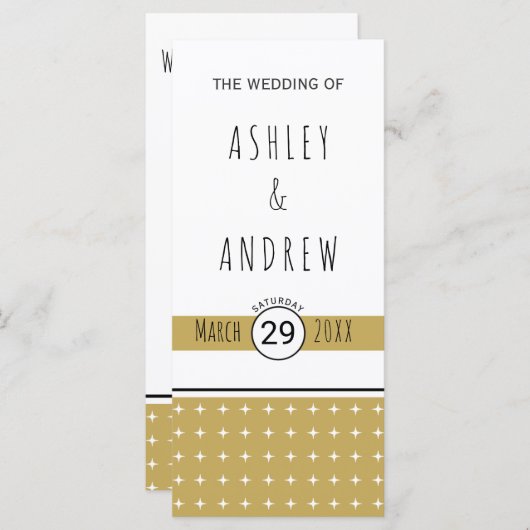 Modernes Hochzeitsprogramm für Goldtypografie Programm (Vorne/Hinten)