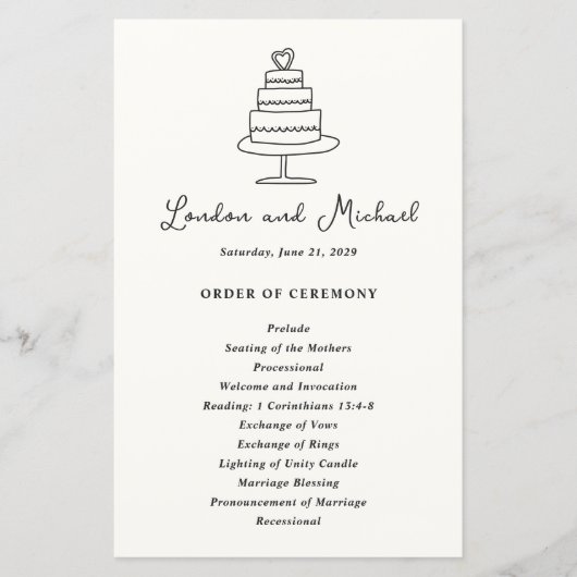 Modernes Hochzeitsprogramm für handgezeichnete Kuc (Vorderseite)