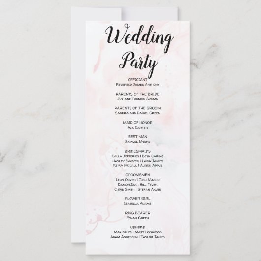 Modernes Hochzeitsprogramm für hellrosa und blaue (Rückseite)