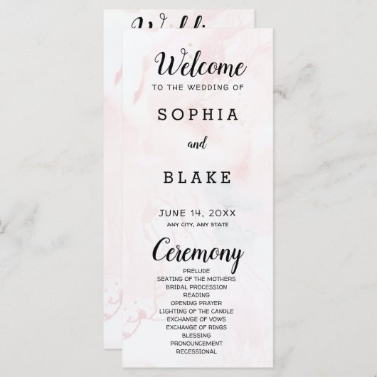 Modernes Hochzeitsprogramm für hellrosa und blaue (Vorne/Hinten)