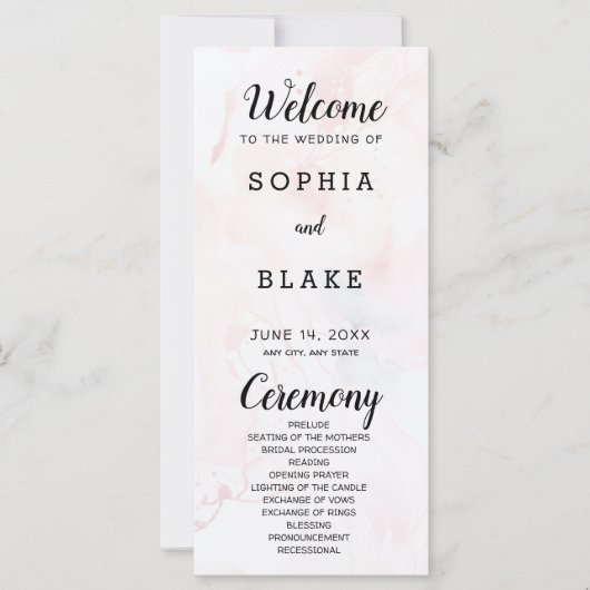 Modernes Hochzeitsprogramm für hellrosa und blaue (Vorderseite)