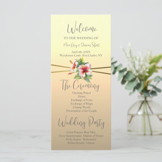 Modernes Hochzeitsprogramm für Hibiskus (Stehend Vorderseite)