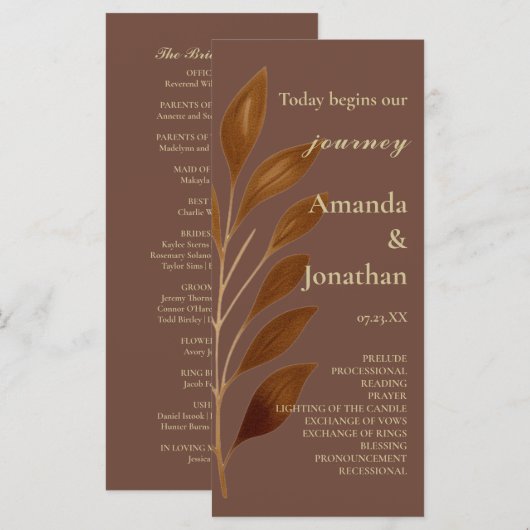 Modernes Hochzeitsprogramm für Kaffee in Brown und Programm (Vorne/Hinten)