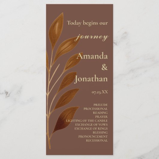 Modernes Hochzeitsprogramm für Kaffee in Brown und Programm (Vorderseite)
