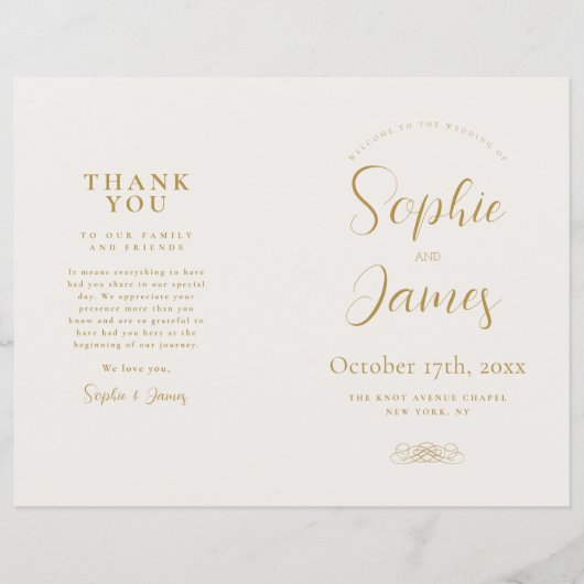 Modernes Hochzeitsprogramm für Minimalistische Gol (Vorderseite)