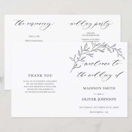 Modernes Hochzeitsprogramm für Minimalistische Lau (Vorne/Hinten)