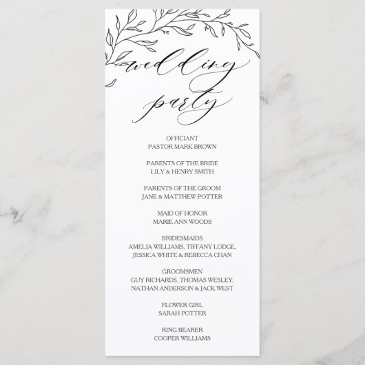 Modernes Hochzeitsprogramm für Minimalistische Lau Programm (Rückseite)