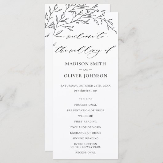 Modernes Hochzeitsprogramm für Minimalistische Lau Programm (Vorne/Hinten)