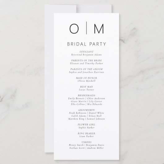 Modernes Hochzeitsprogramm für Minimalistische Typ (Rückseite)