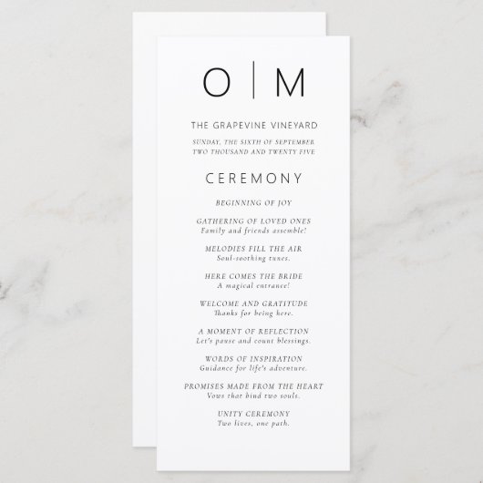 Modernes Hochzeitsprogramm für Minimalistische Typ (Vorne/Hinten)