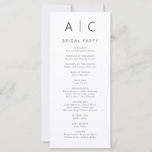 Modernes Hochzeitsprogramm für Minimalistische Typ (Rückseite)