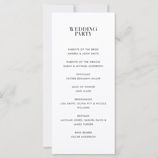 Modernes Hochzeitsprogramm für Minimalistischen We (Rückseite)