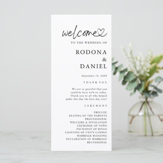 Modernes Hochzeitsprogramm für Minimalistisches Fo (Stehend Vorderseite)