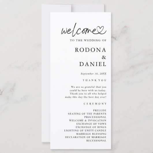 Modernes Hochzeitsprogramm für Minimalistisches Fo (Vorderseite)