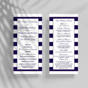 Modernes Hochzeitsprogramm für Navy Blue & White S Werbekarte