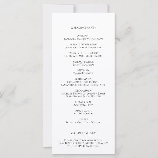 Modernes Hochzeitsprogramm für Personalisiertes Fo (Rückseite)