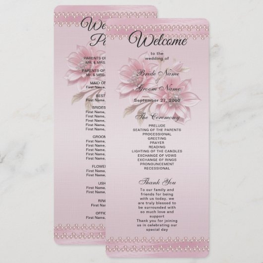Modernes Hochzeitsprogramm für Rosa Blume Programm (Vorne/Hinten)