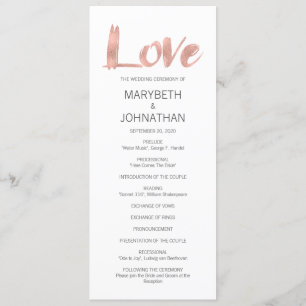 Modernes Hochzeitsprogramm für Rose Gold Liebe Programm