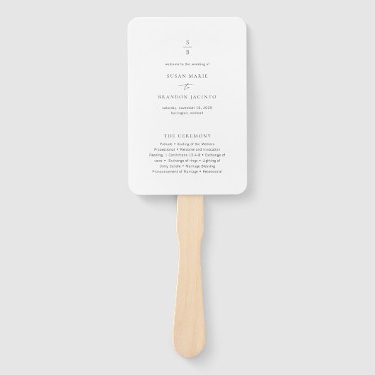 Modernes Hochzeitsprogramm für sauberes Schwarz un Fächer (Vorderseite)