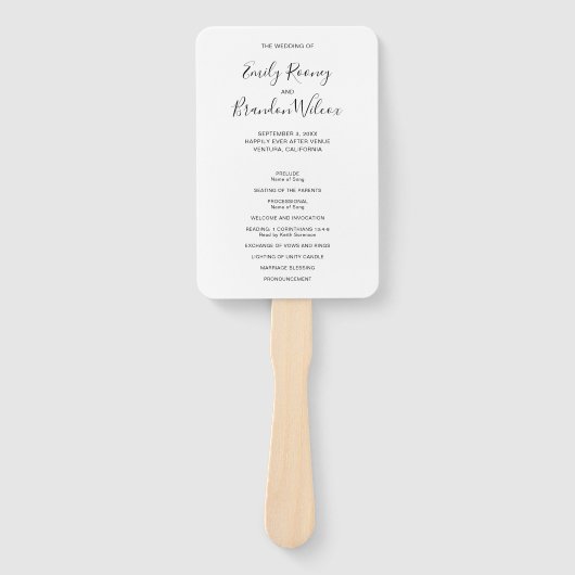 Modernes Hochzeitsprogramm für Schwarz und Weiß Fächer (Vorderseite)