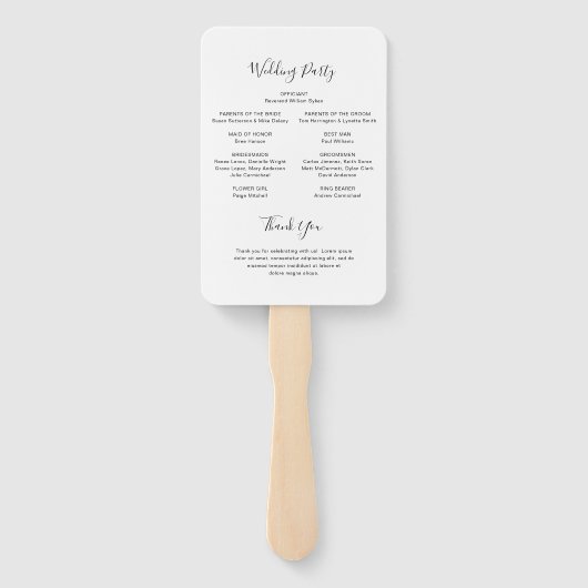 Modernes Hochzeitsprogramm für Schwarz und Weiß Fächer (Rückseite)