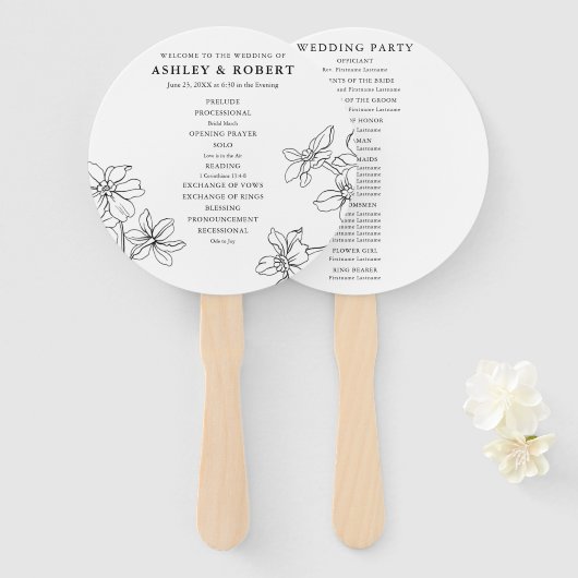 Modernes Hochzeitsprogramm für Schwarz und Weiß Fächer (Vorne und Hinten)